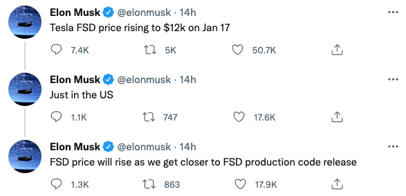 Elon Musk Tweets Fsd tweet elon jan 22